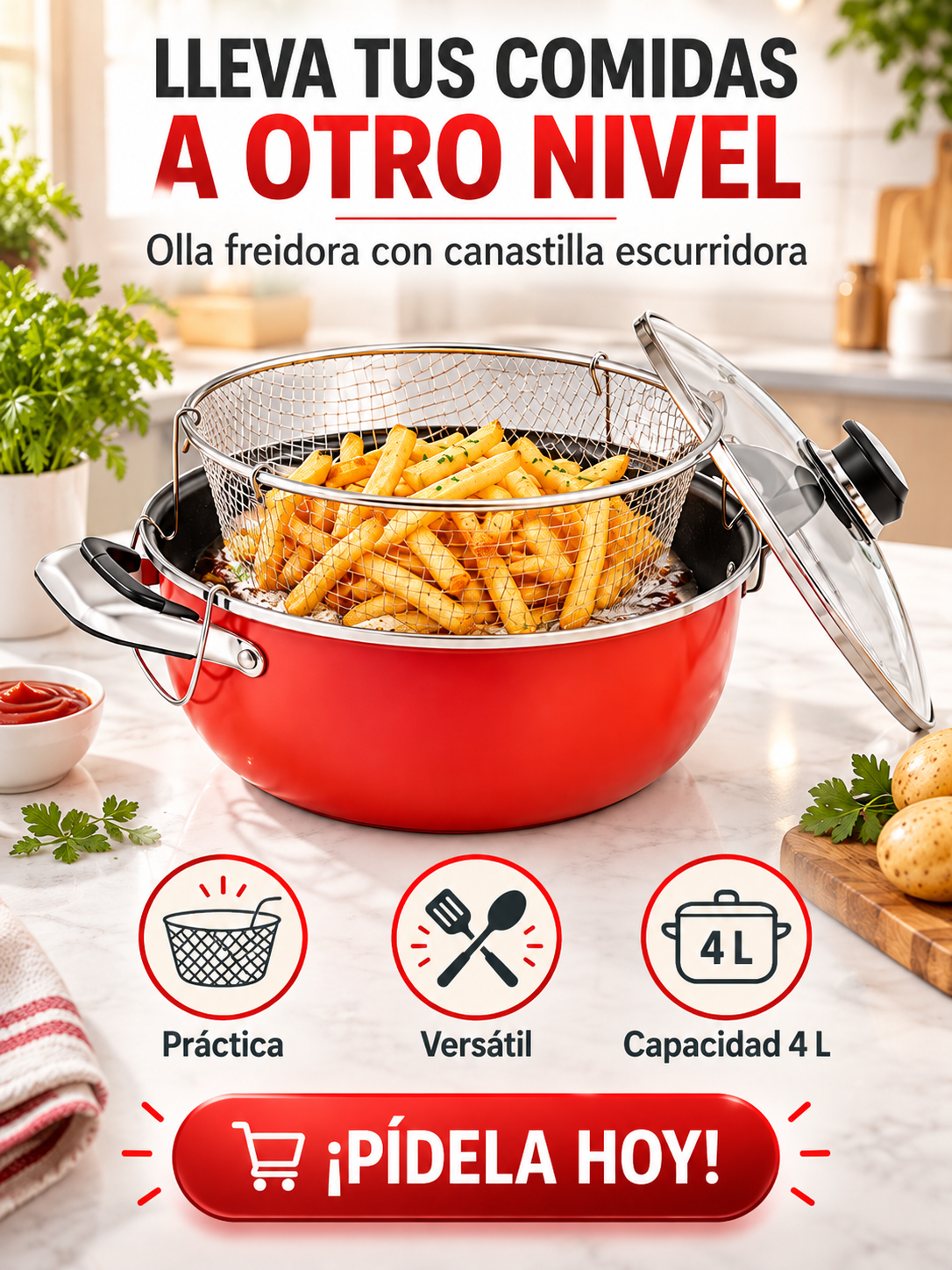 OLLA FREIDORA CON CANASTILLA ESCURRIDORA 4 L🍟🔥