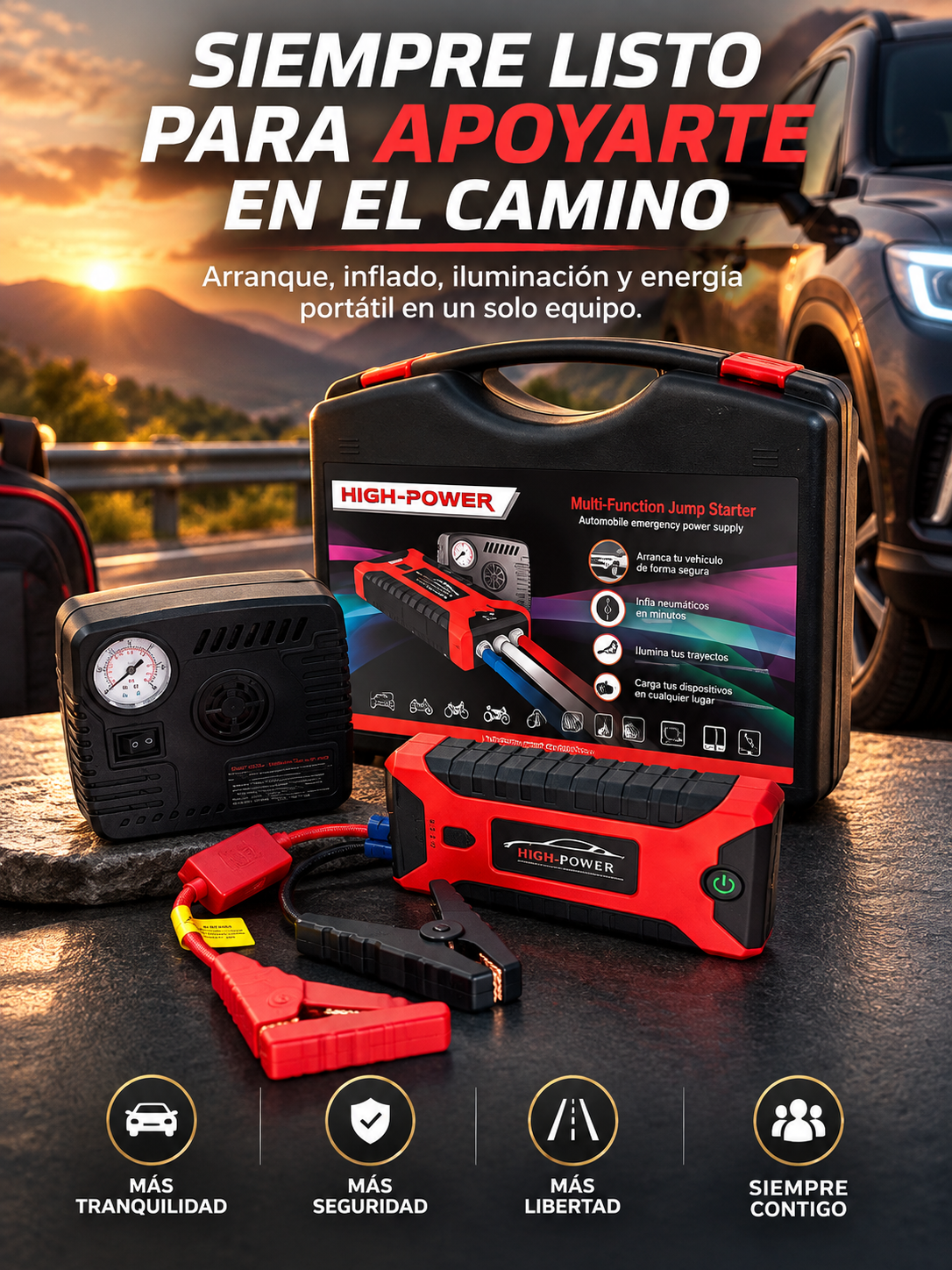 ARRANCADOR PORTÁTIL DE BATERÍAS PARA AUTO, MOTO Y CAMIONETA🚗⚡