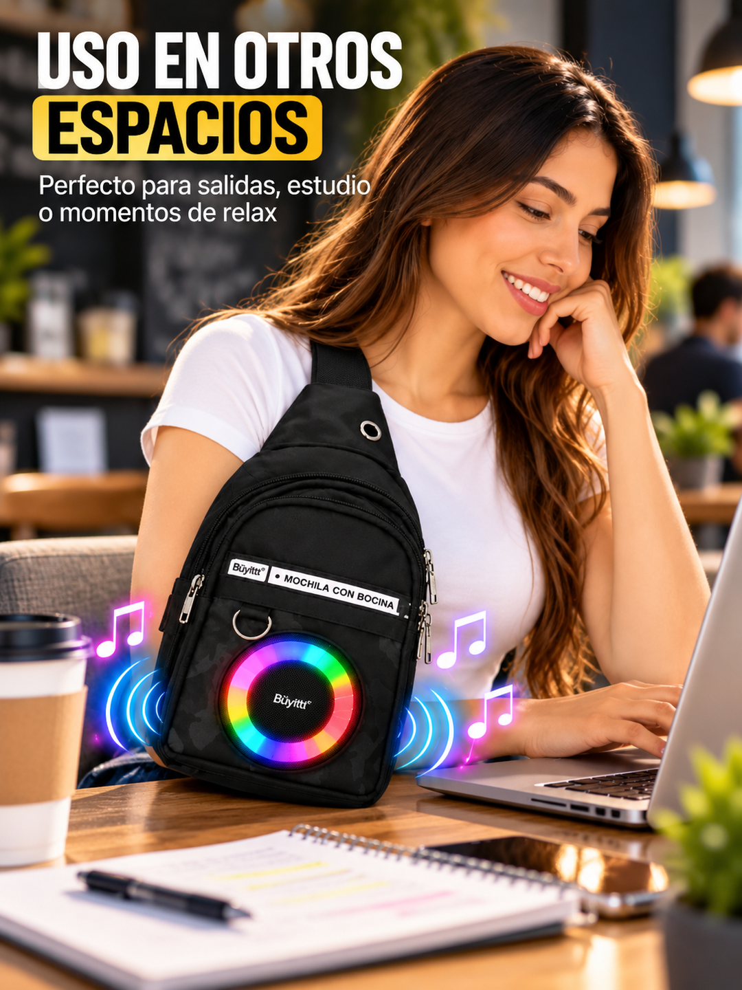 BOLSO PECHERA CON PARLANTE RGB 🔊✨🎒