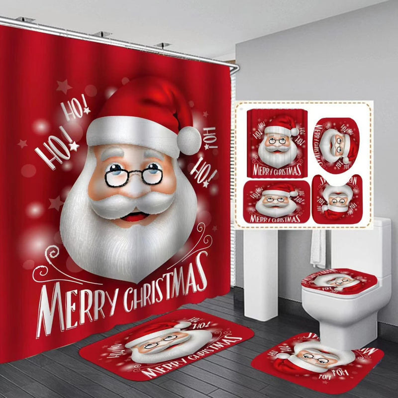 Juegos de Baño Cortina Ducha Navideñas 4 en 1