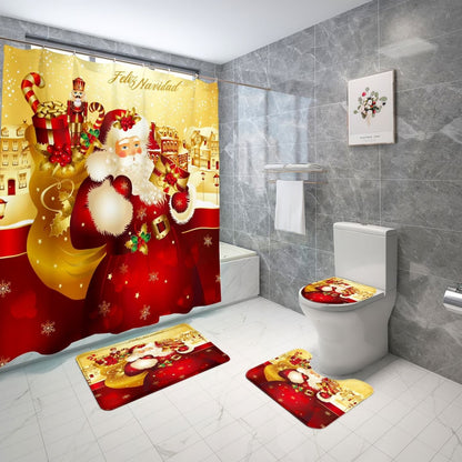 Juegos de Baño Cortina Ducha Navideñas 4 en 1