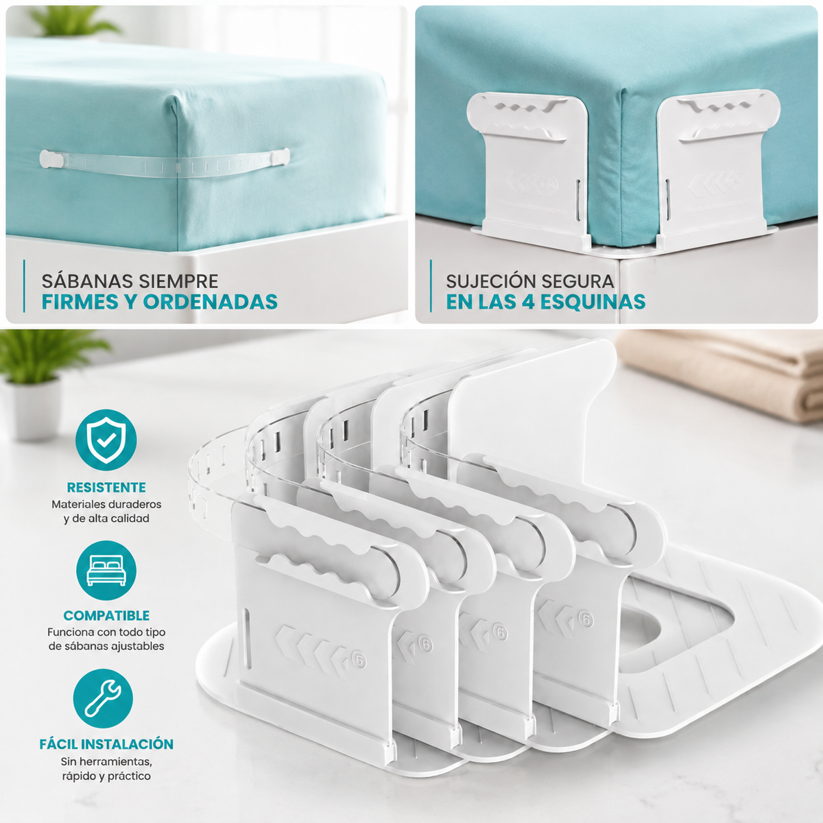SET DE 4 SUJETADORES DE SÁBANAS