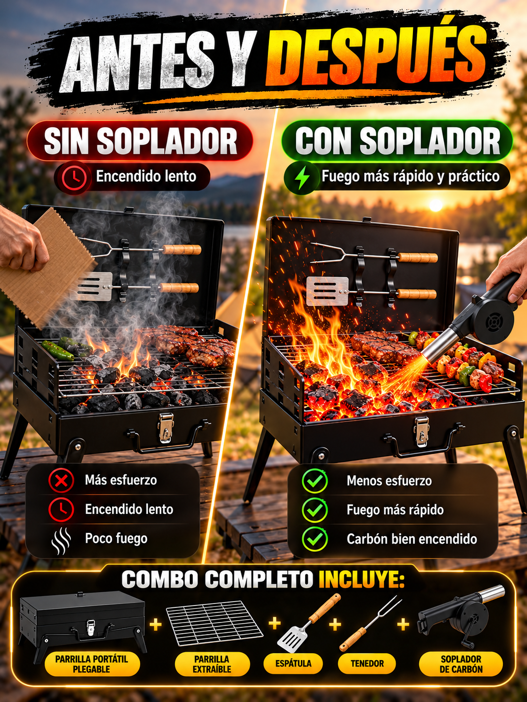 COMBO PARRILLERO CON SOPLADOR 🔥🥩
