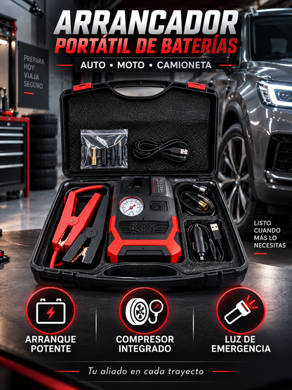 ARRANCADOR PORTÁTIL DE BATERÍAS PARA AUTO, MOTO Y CAMIONETA🚗⚡