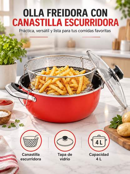 OLLA FREIDORA CON CANASTILLA ESCURRIDORA 4 L🍟🔥