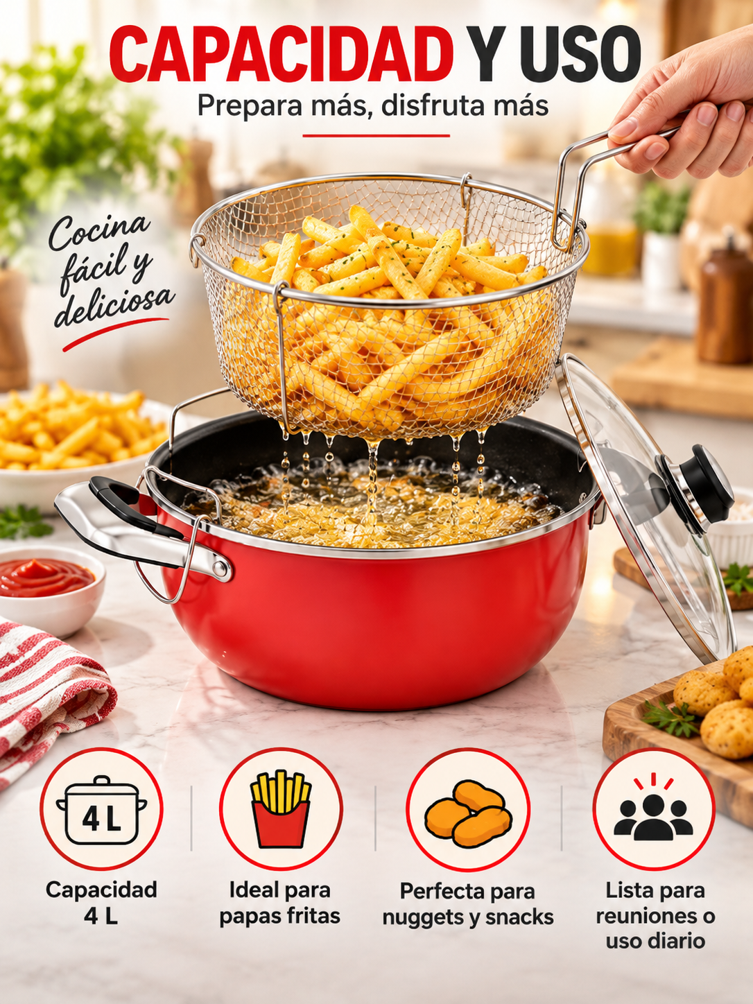 OLLA FREIDORA CON CANASTILLA ESCURRIDORA 4 L🍟🔥