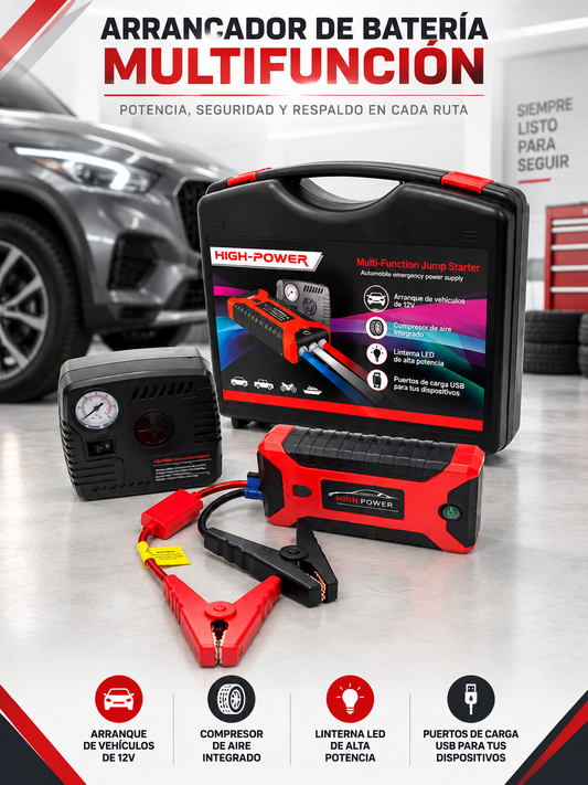 ARRANCADOR PORTÁTIL DE BATERÍAS PARA AUTO, MOTO Y CAMIONETA🚗⚡