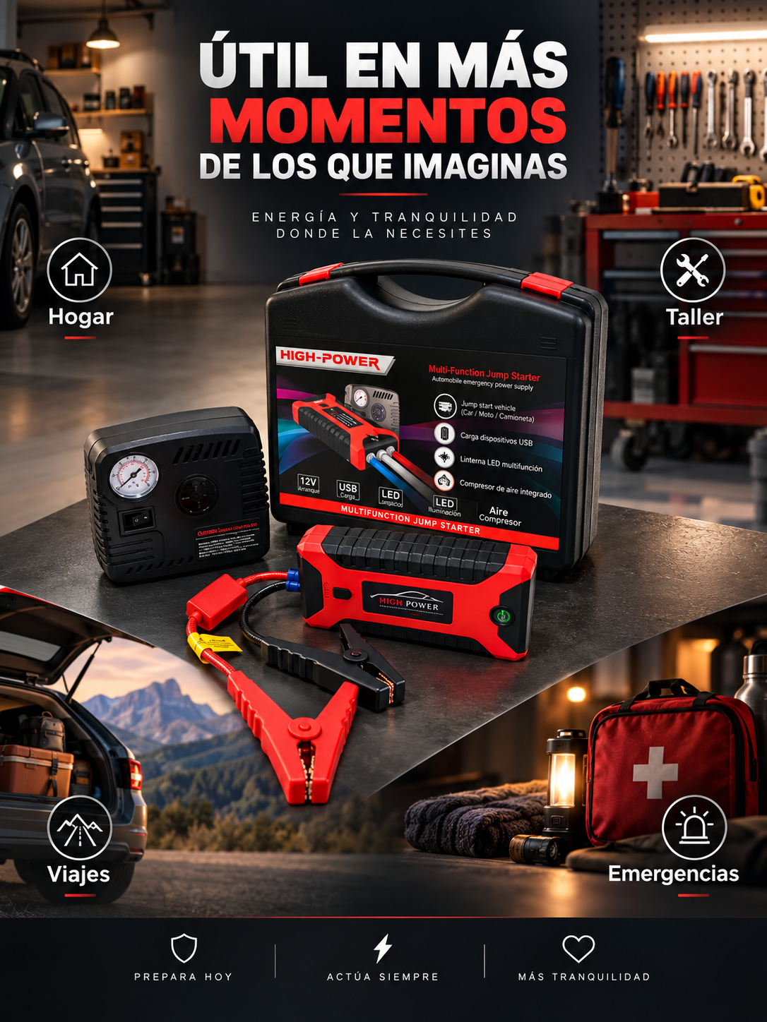 ARRANCADOR PORTÁTIL DE BATERÍAS PARA AUTO, MOTO Y CAMIONETA🚗⚡