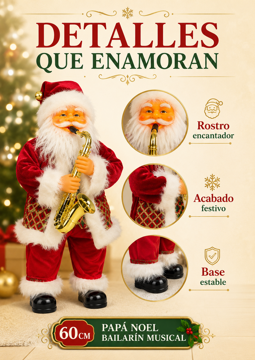 MUÑECO NAVIDEÑO PAPÁ NOEL BAILARÍN MUSICAL 60 CM