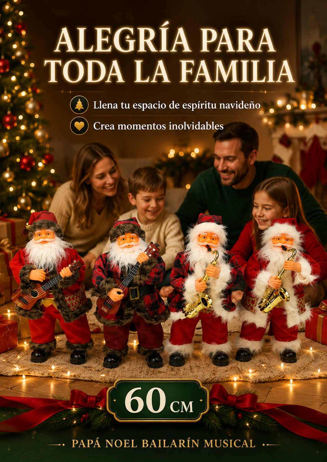 MUÑECO NAVIDEÑO PAPÁ NOEL BAILARÍN MUSICAL 60 CM