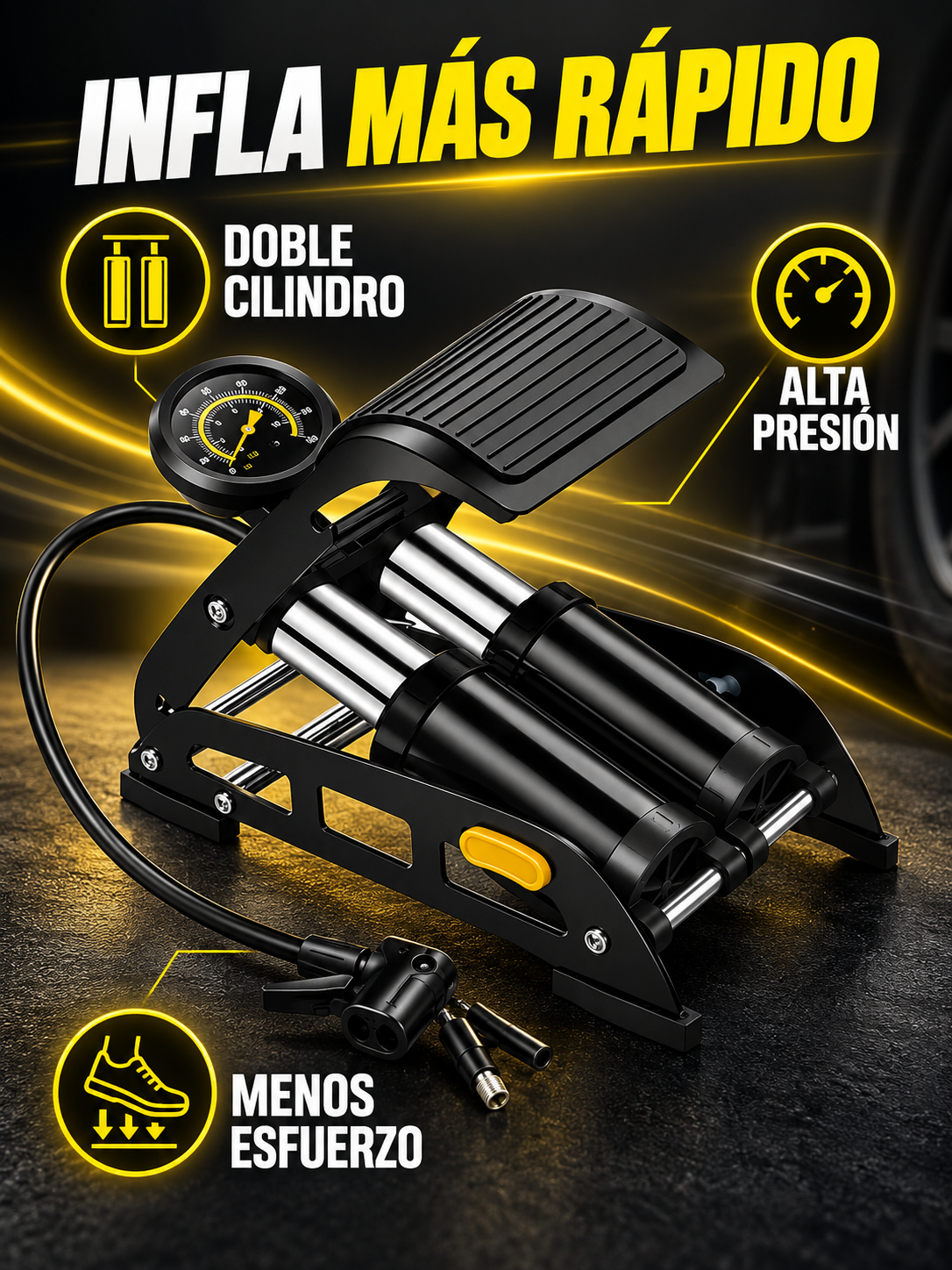 BOMBA DE AIRE CON MANÓMETRO 160 PSI 🚲🚗