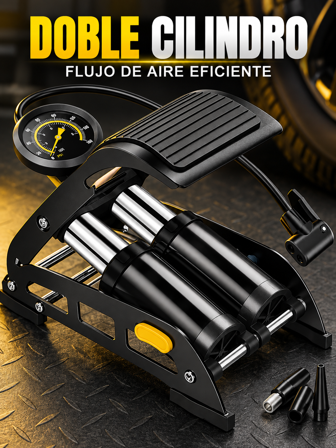 BOMBA DE AIRE CON MANÓMETRO 160 PSI 🚲🚗