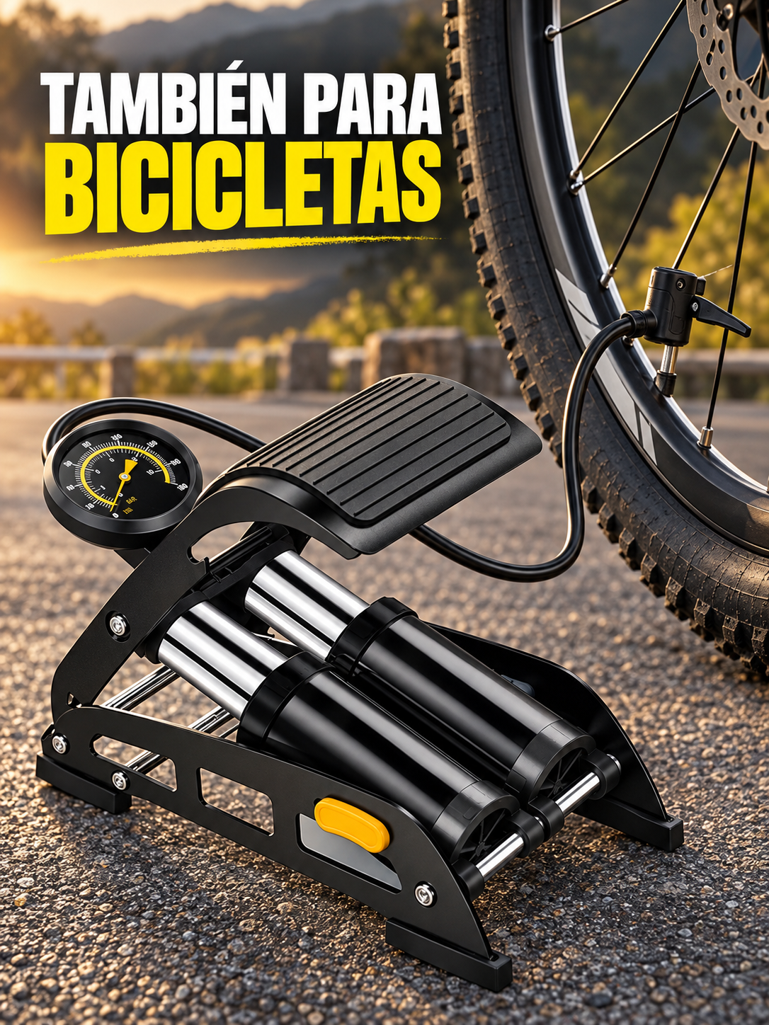BOMBA DE AIRE CON MANÓMETRO 160 PSI 🚲🚗