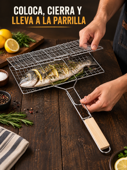 PINZA PARRILLERA MULTIUSO 🔥 – REJILLA PARA ASADOS