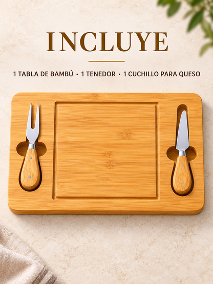 TABLA APERITIVO DE BAMBÚ CON UTENSILIOS 🎋 🧀✨