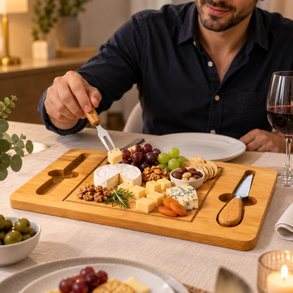 TABLA APERITIVO DE BAMBÚ CON UTENSILIOS 🎋 🧀✨