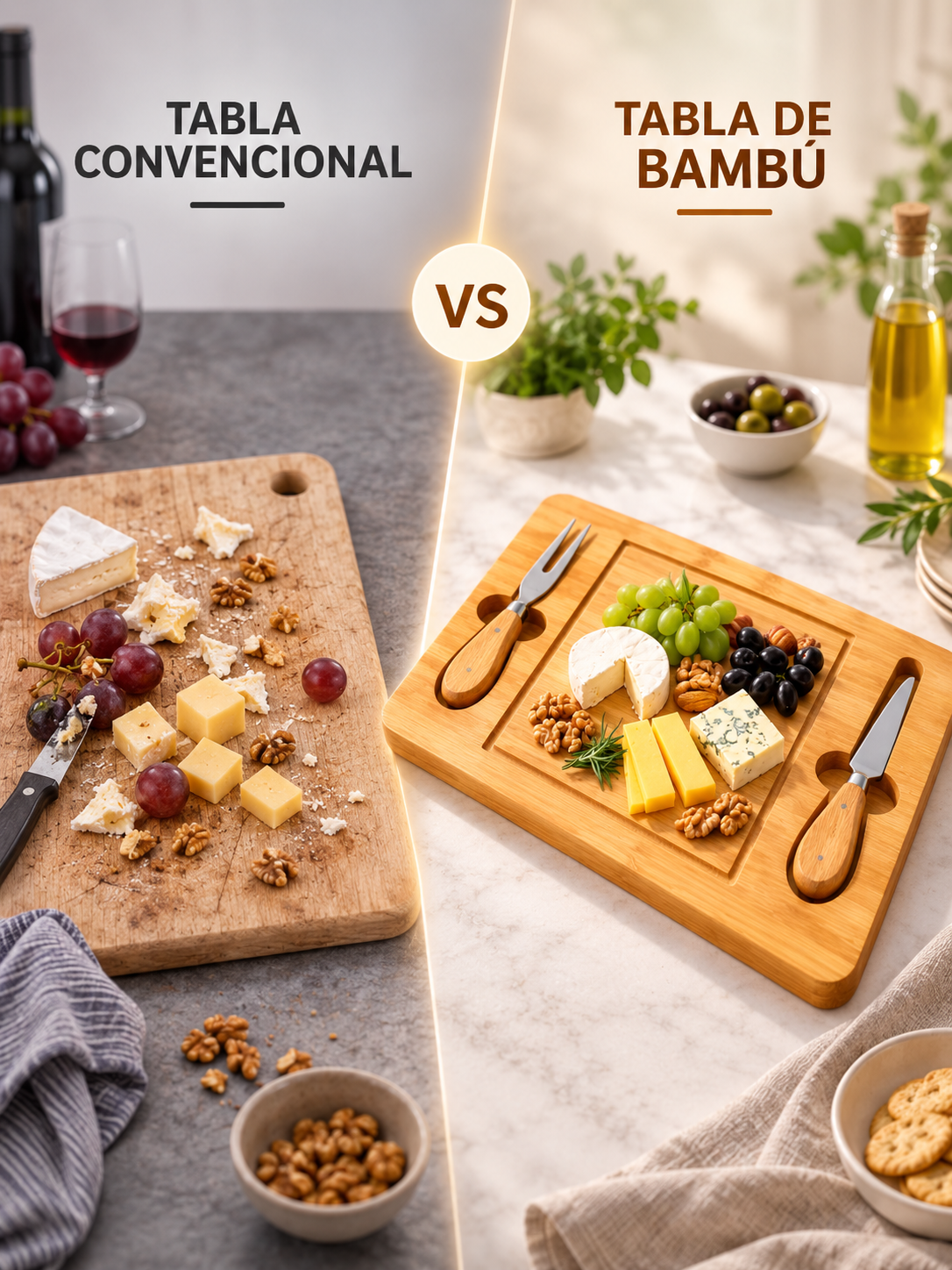 TABLA APERITIVO DE BAMBÚ CON UTENSILIOS 🎋 🧀✨