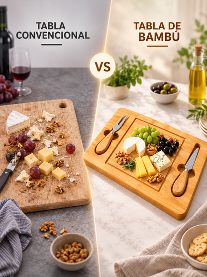 TABLA APERITIVO DE BAMBÚ CON UTENSILIOS 🎋 🧀✨