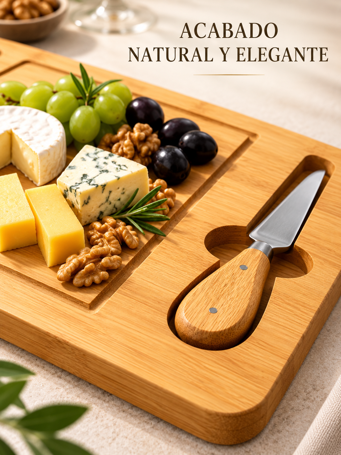 TABLA APERITIVO DE BAMBÚ CON UTENSILIOS 🎋 🧀✨