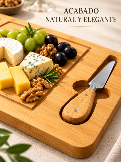 TABLA APERITIVO DE BAMBÚ CON UTENSILIOS 🎋 🧀✨