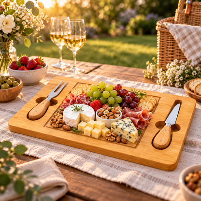 TABLA APERITIVO DE BAMBÚ CON UTENSILIOS 🎋 🧀✨