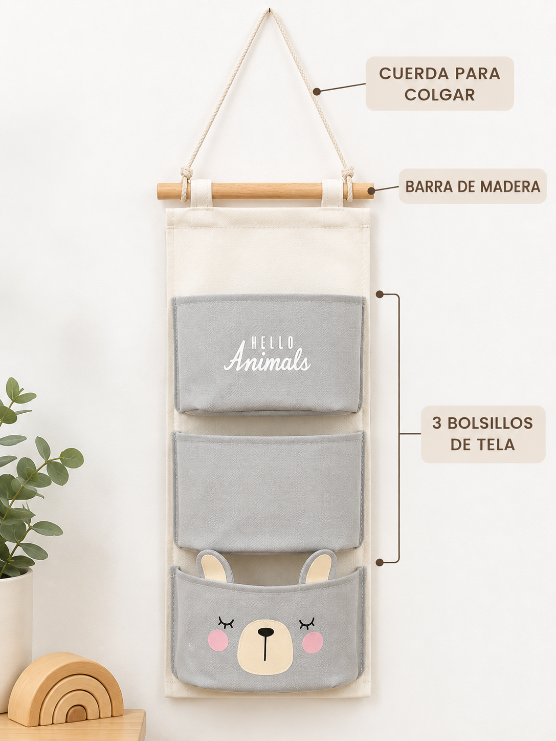ORGANIZADOR COLGANTE DE PARED CON 3 BOLSILLOS 🏡✨