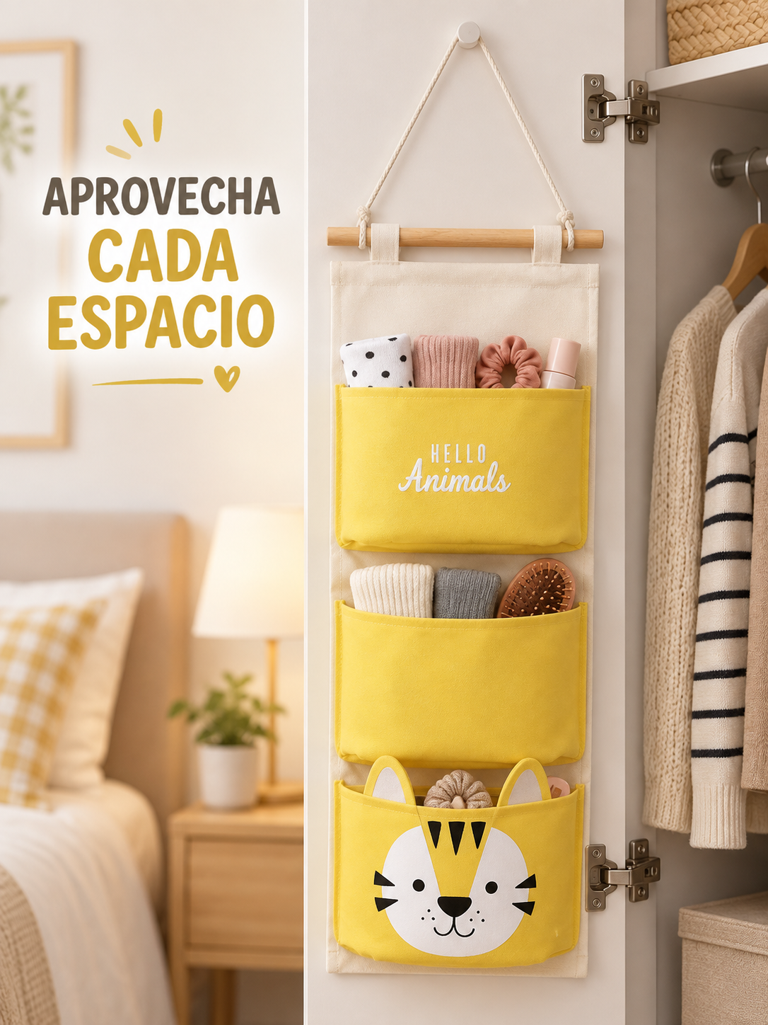 ORGANIZADOR COLGANTE DE PARED CON 3 BOLSILLOS 🏡✨