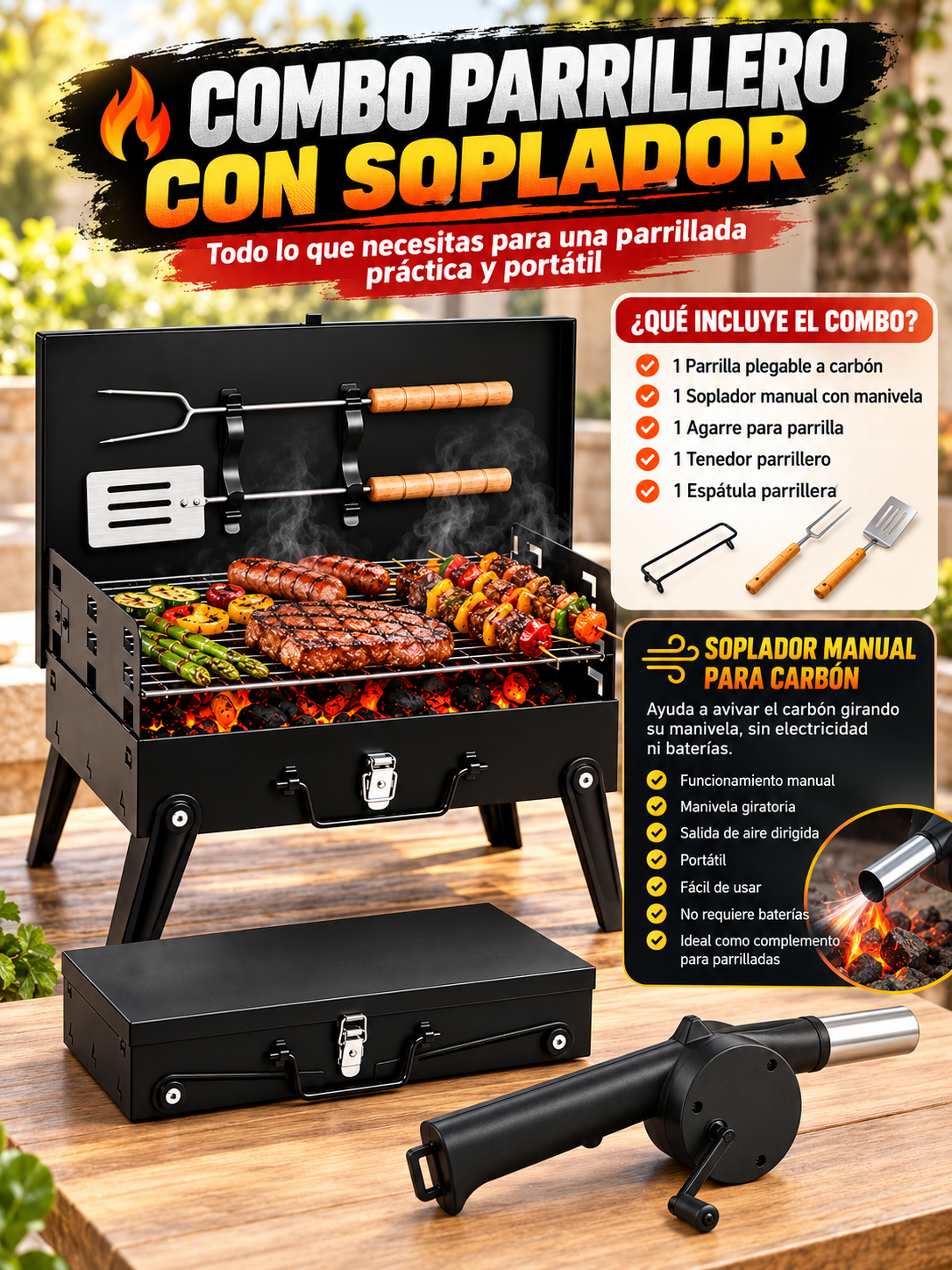 COMBO PARRILLERO CON SOPLADOR 🔥🥩