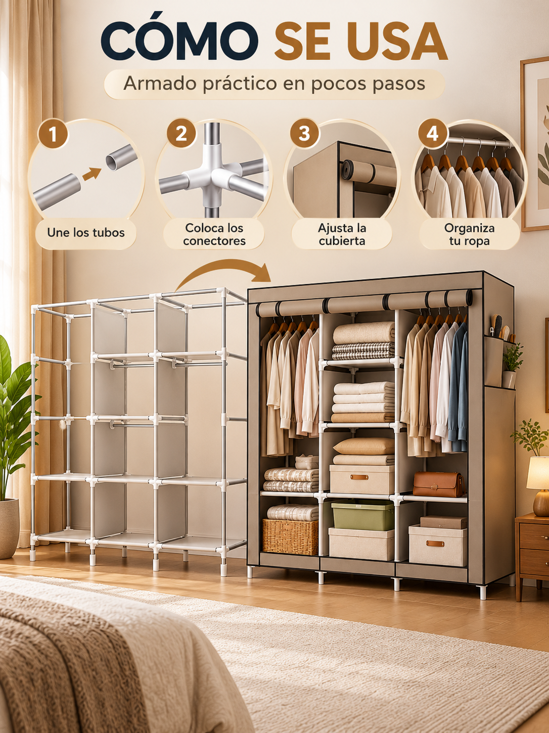 ROPERO PORTÁTIL MULTIFUNCIONAL DE 8 ESTANTES 👕🏡