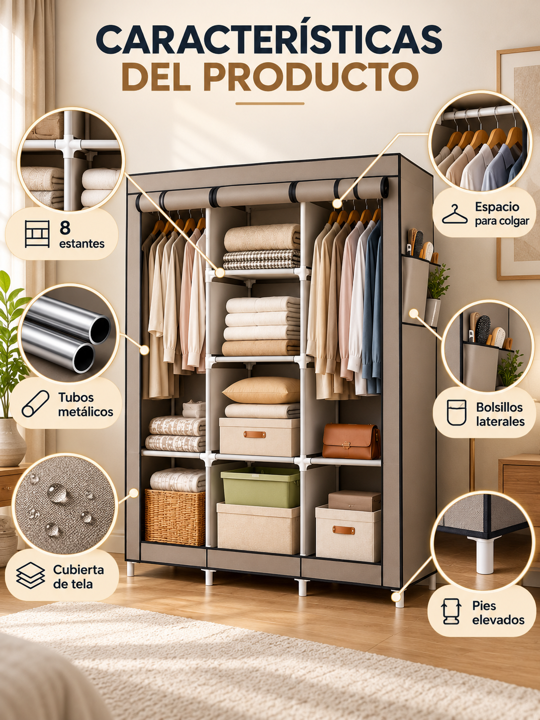 ROPERO PORTÁTIL MULTIFUNCIONAL DE 8 ESTANTES 👕🏡