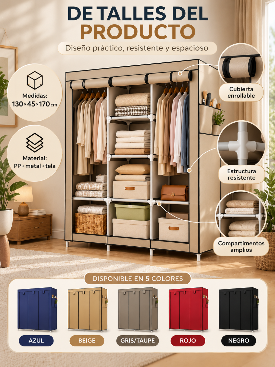 ROPERO PORTÁTIL MULTIFUNCIONAL DE 8 ESTANTES 👕🏡