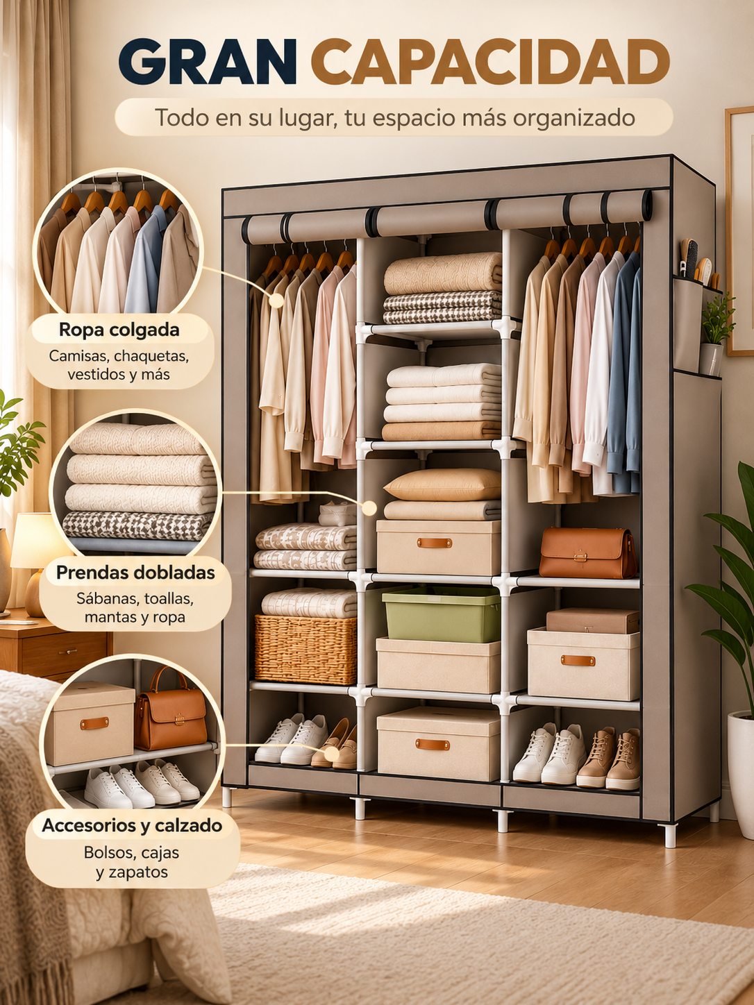 ROPERO PORTÁTIL MULTIFUNCIONAL DE 8 ESTANTES 👕🏡