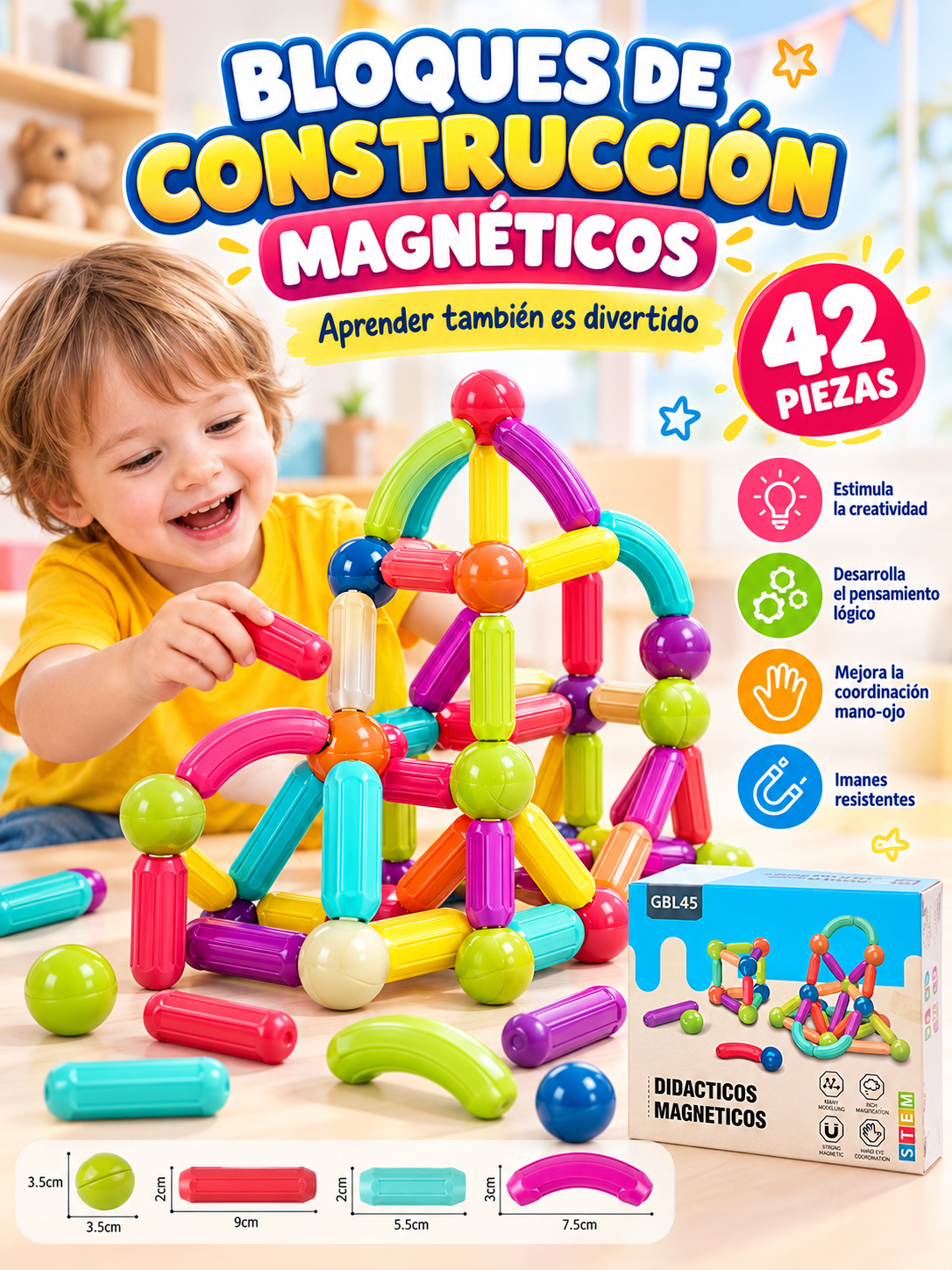 BLOQUES DE CONSTRUCCIÓN MAGNÉTICOS DE 42 PIEZAS 🧩🧲
