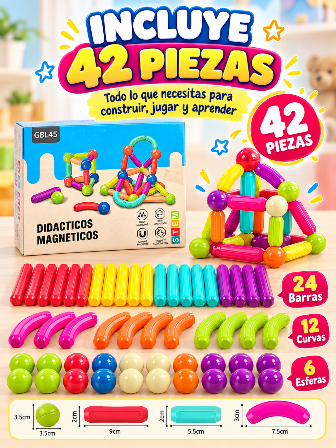BLOQUES DE CONSTRUCCIÓN MAGNÉTICOS DE 42 PIEZAS 🧩🧲