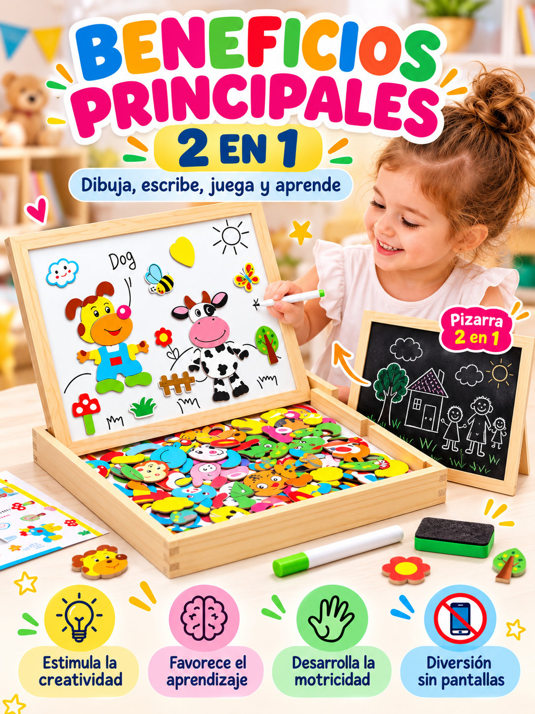 PIZARRA MÁGICA MAGNÉTICA 2 EN 1 🧲🎨
