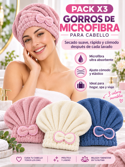 PACK X3 GORROS DE MICROFIBRA PARA CABELLO 🎀 ✨