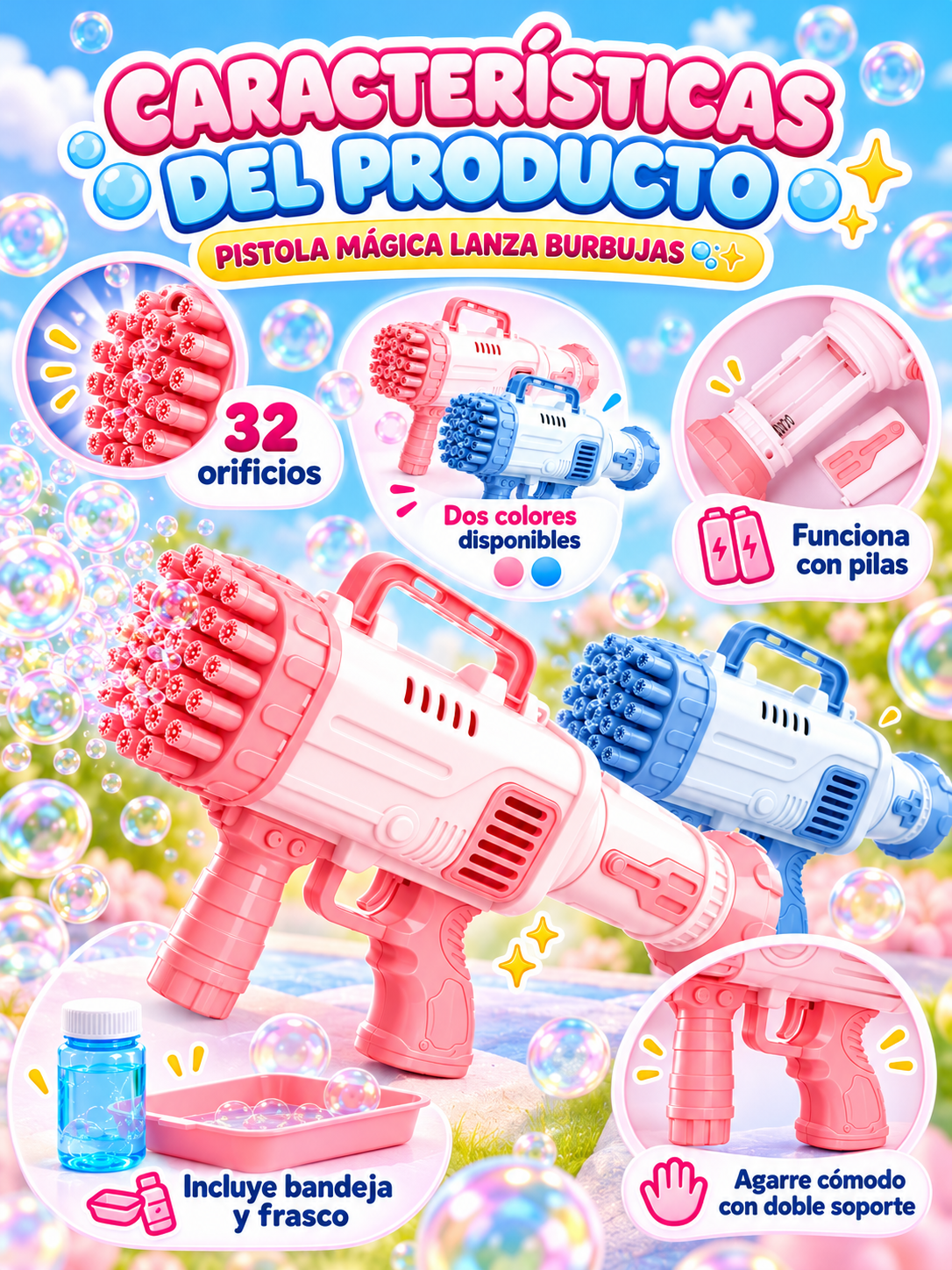 PISTOLA MÁGICA LANZA BURBUJAS 🫧 ✨
