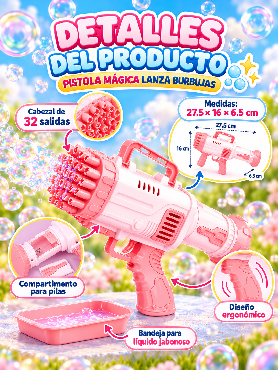 PISTOLA MÁGICA LANZA BURBUJAS 🫧 ✨