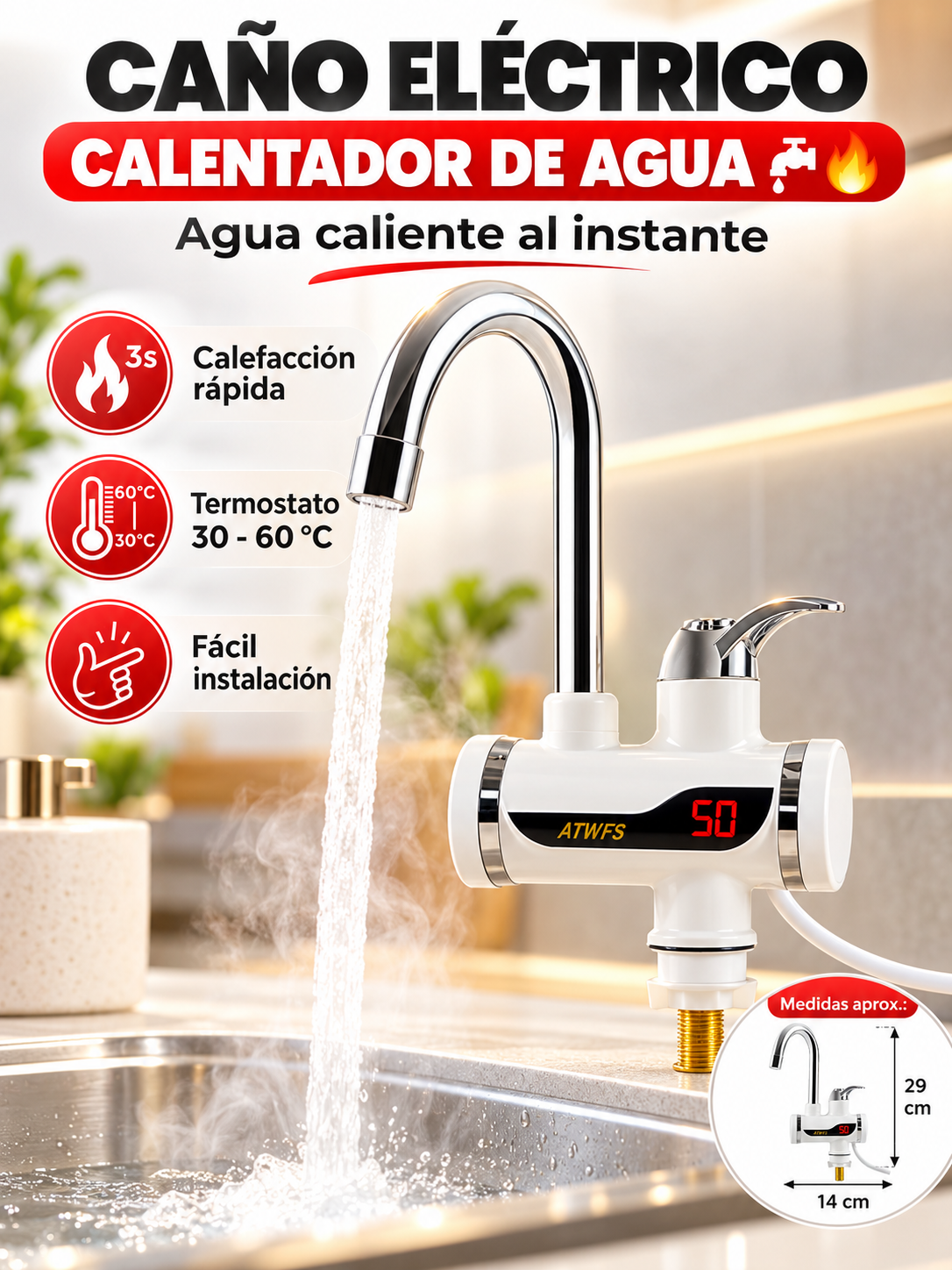 CAÑO ELÉCTRICO CALENTADOR DE AGUA 🚰🔥