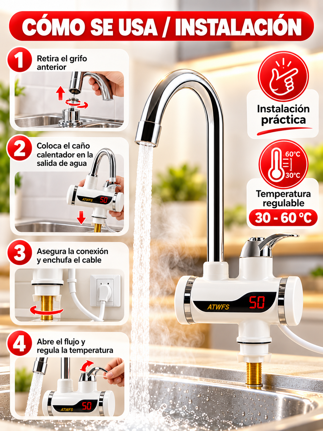CAÑO ELÉCTRICO CALENTADOR DE AGUA 🚰🔥