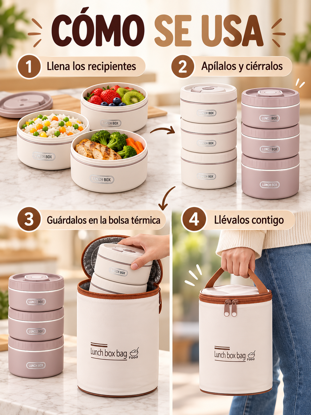 SET PORTA ALIMENTOS 3 EN 1 🍱👜