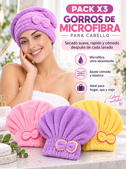 PACK X3 GORROS DE MICROFIBRA PARA CABELLO 🎀 ✨