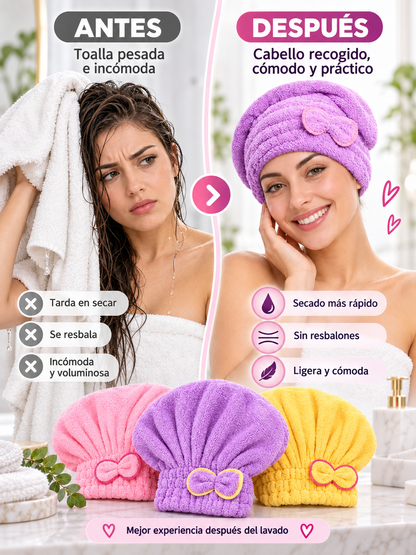PACK X3 GORROS DE MICROFIBRA PARA CABELLO 🎀 ✨