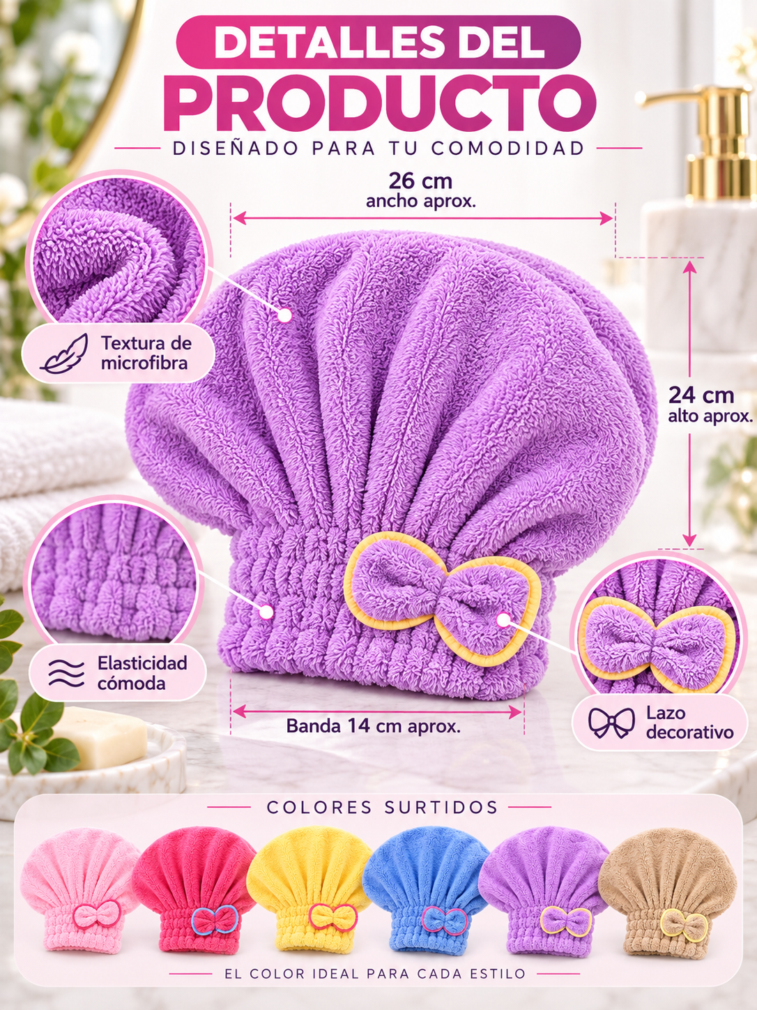 PACK X3 GORROS DE MICROFIBRA PARA CABELLO 🎀 ✨