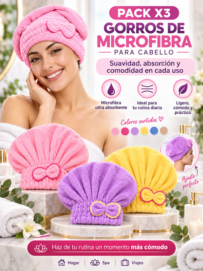 PACK X3 GORROS DE MICROFIBRA PARA CABELLO 🎀 ✨