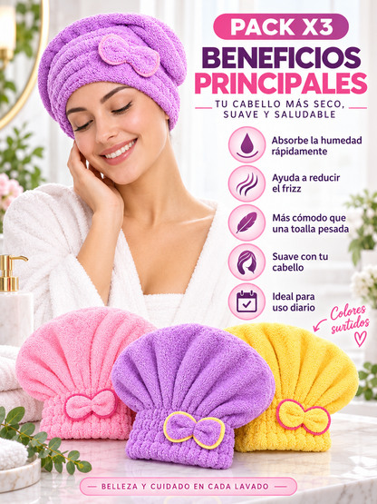 PACK X3 GORROS DE MICROFIBRA PARA CABELLO 🎀 ✨