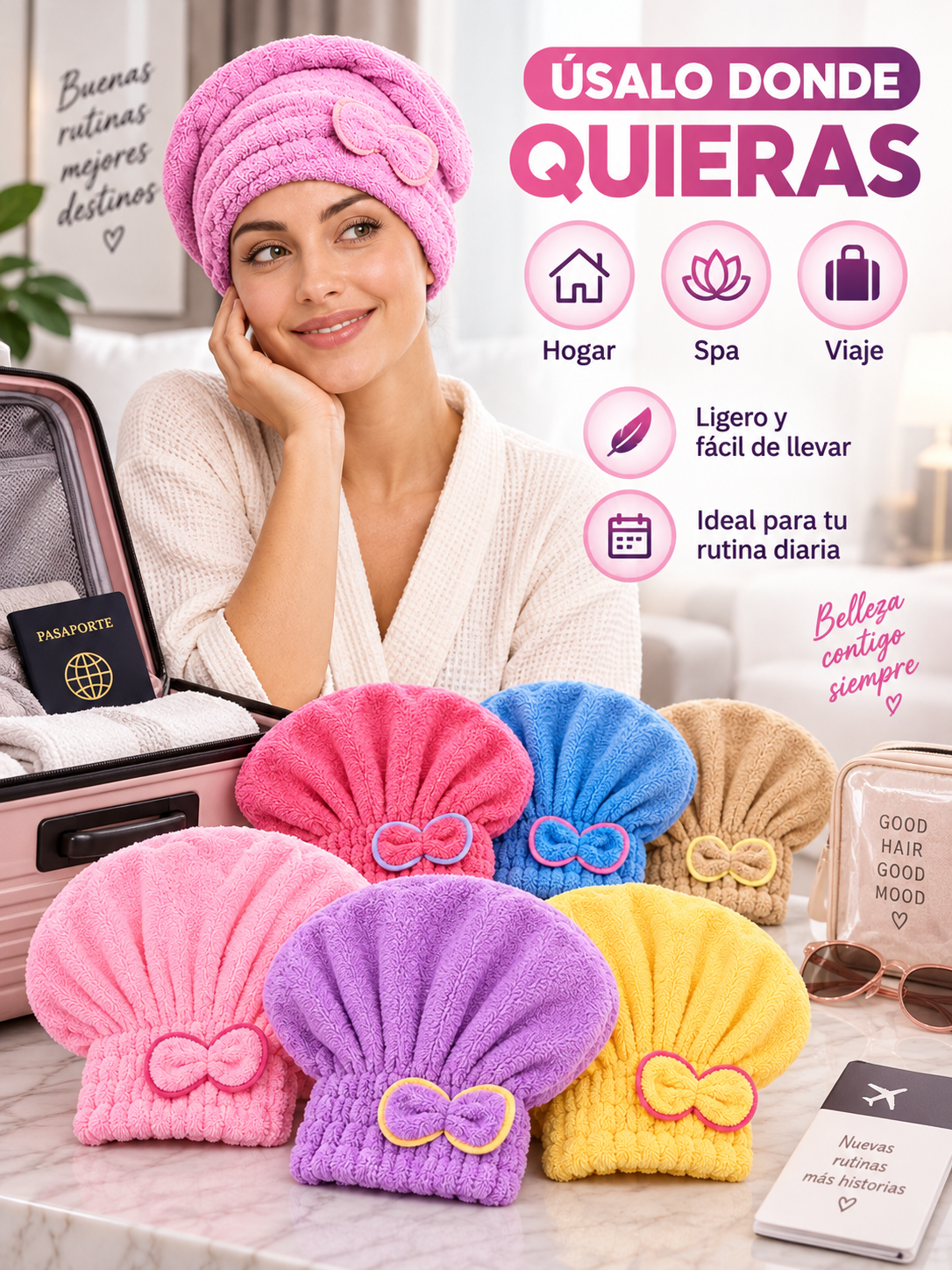 PACK X3 GORROS DE MICROFIBRA PARA CABELLO 🎀 ✨