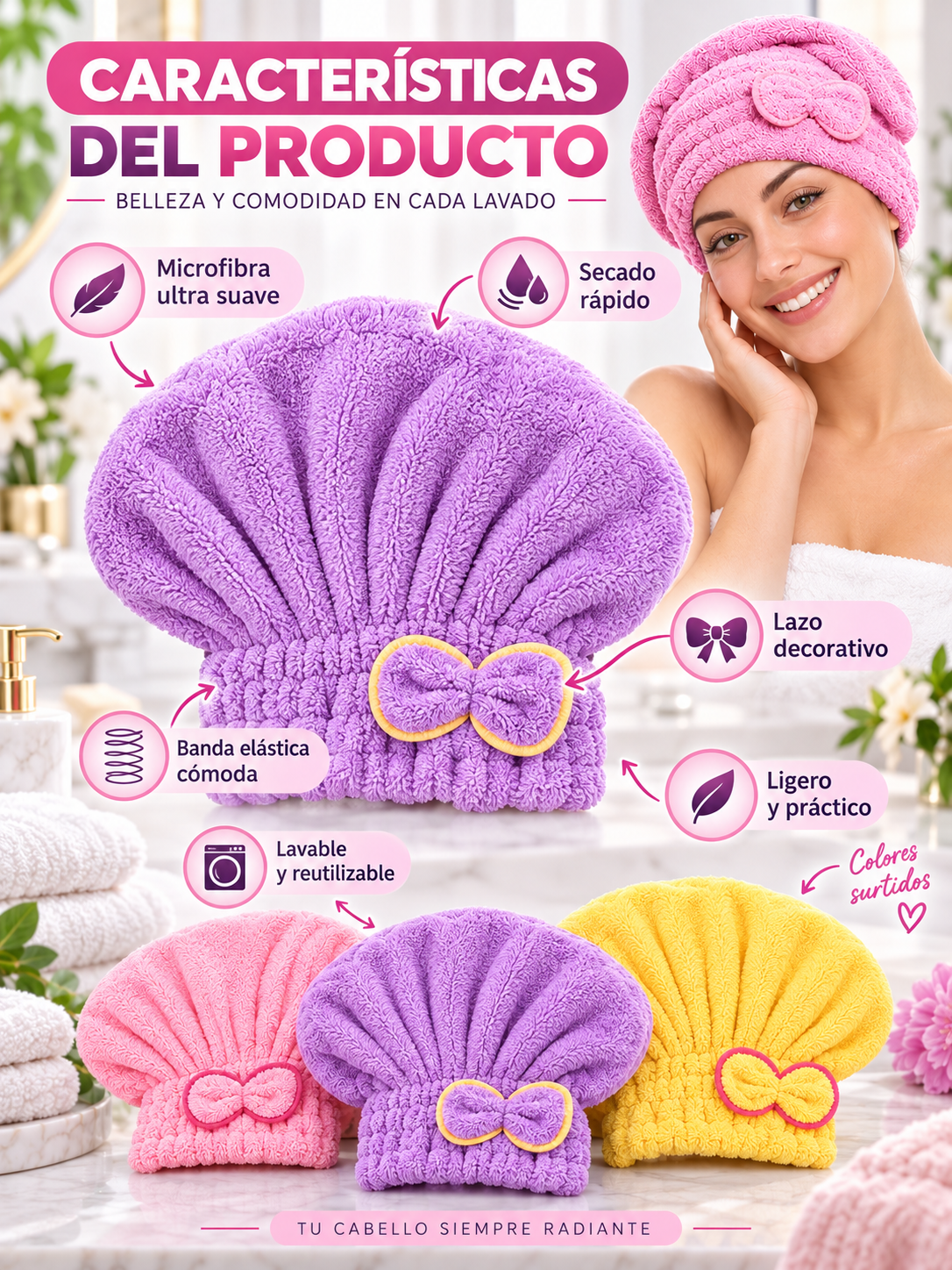 PACK X3 GORROS DE MICROFIBRA PARA CABELLO 🎀 ✨