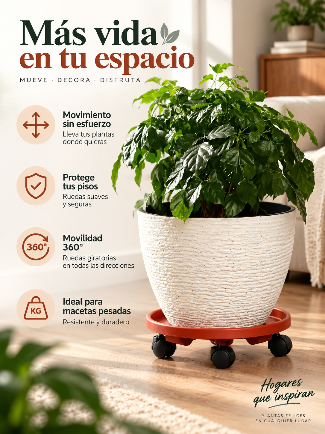 BASE RODANTE PARA MACETAS CON RUEDAS GIRATORIAS