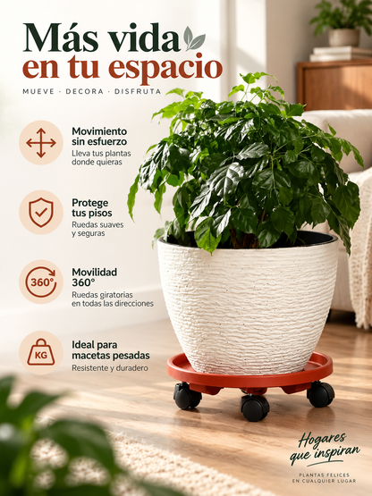 BASE RODANTE PARA MACETAS CON RUEDAS GIRATORIAS